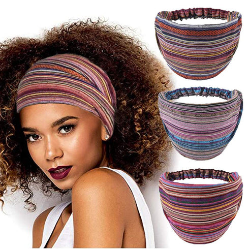 CAKURE Boho Wide Headbands African Head Wraps Stretchy Hairbands Stripe Turban Head Bands for Women and Girls Pack of 3 (Set1)...