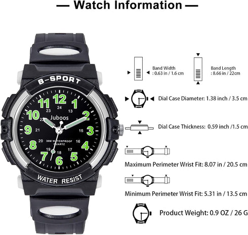 Juboos Kids Analog Watch, Kids Waterproof Quartz Watch for 5-18 Years Old Boys Girls Time Teaching Sports Outdoor Kids Watches, Kids Gifts...