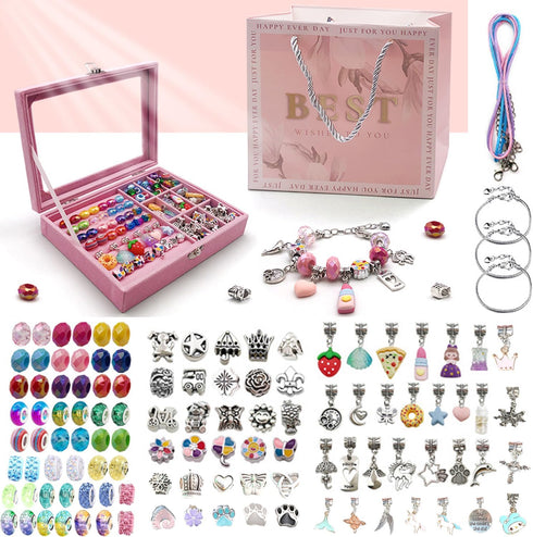 YTUONIG 116 pcs Charm Bracelet Making Kit for Ages 8-12 Girls, with a Portable Bracelet Organizer Box, Unicorns Arts Crafts Gifts for Teenage Birt...