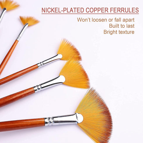 Fan Paint Brush Set of 9 Pcs, Professional Artist Acrylic Paint Brushes Set with Long Wood Handles Anti-Shedding Nylon Hair for Acrylic Watercolor...