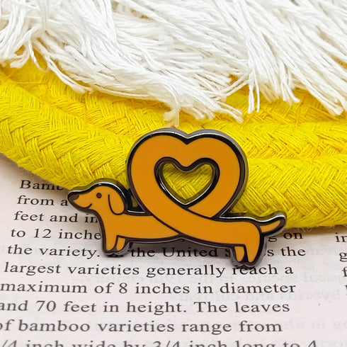 Cute Dachshund Pin with Heart Shape - Animal World Series - Enamel Lapel Pin - Plated Badge for Clothing, Bags, and Lanyards...