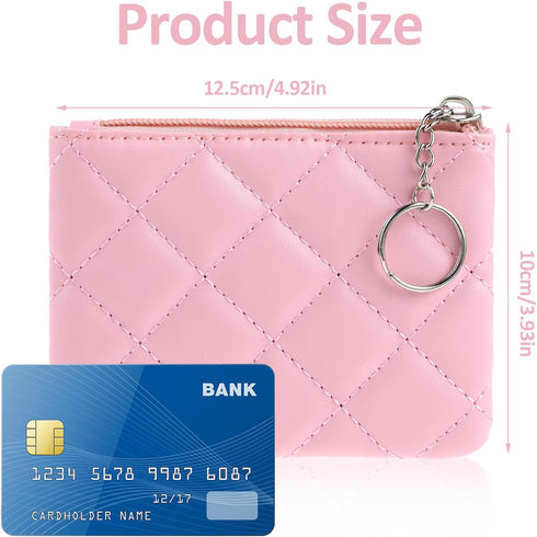 simarro Small Coin Purse for Women, Rhombus Embroidery PU Zipper Coin Purse Portable Change Wallet Short Ladies Coin Purse with Keychain Zipper Co...
