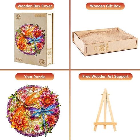 Wooden Puzzles for Adults, Dragonflies family Wooden Jigsaw Puzzles for Adults, Wood Puzzles Adult, Unique Animal Shape Wood Cut Puzzles for Famil...