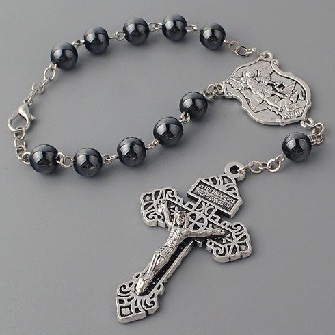 Saint Michael Evil Protection One Decade Catholic Rosary for Car or Truck Rearview Mirror (Anti-Silver Car Rosary)...
