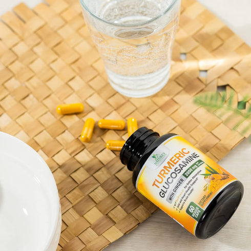 Turmeric Curcumin with BioPerine, Ginger & Glucosamine 95% Curcuminoids 2000mg Black Pepper for Max Absorption Joint Support, Nature's Tumeric Her...