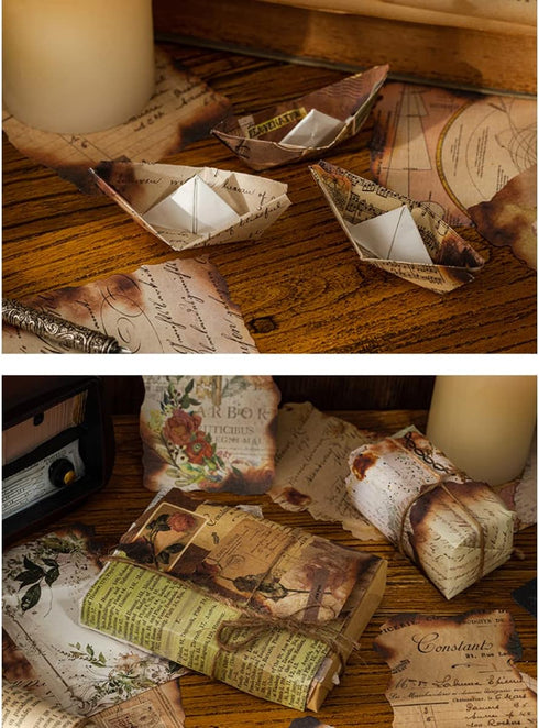 Vintage Scrapbooking Material Paper Old Letter Article Diary Paper Burnt Fragments Series DIY Supplies for Arts Crafts Handmade Gift Planner Scrap...