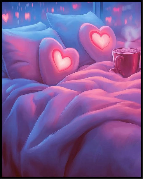 Posterizer 1 pcs-cozy Valentine’s Day night in bed-cute poster -2-Romantic Art-Holiday Poster Collection-Gift for Couples boyfriend girlfriend Hus...