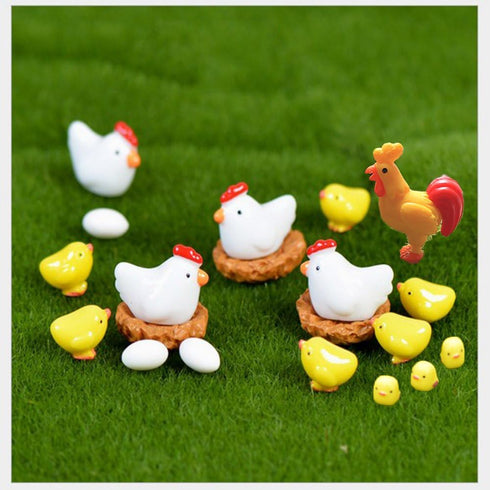 22Pcs Miniature Family Chicken,Cock,Hen,Egg,Chickens Nest Ornament Micro Landscape Fairy Garden Décor...