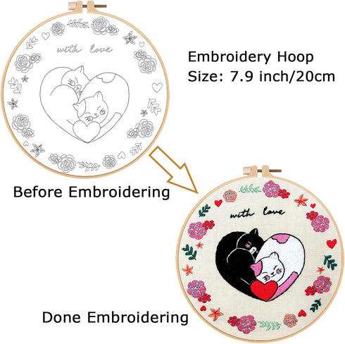 Louise Maelys Love Heart Cat Embroidery Kits for Beginners, DIY Cross Stitch Kits for Adults Starter Including Embroidery Cloth with Pattern, Hoop...