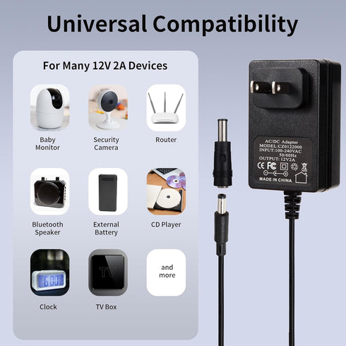 12V 2A Power Adapter Charger AC 12V Regulated Power Supply DC in 12 Volts 2000mA Power Cord with 10 Interchangeable DC Plug for 1A 1.1A 1.2A 1.3A ...