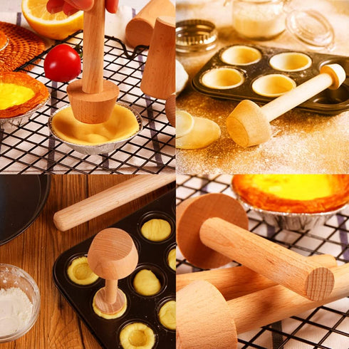 3 Pieces Wooden Tart Tamper Set Double Side Pastry Dough Tamper Egg Tarts Tamper Pastry Tools DIY Cake Pastry Tools for Making Egg Tart, Pasta, Ch...