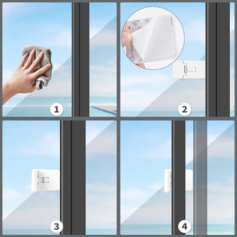 4 Pack Sliding Glass Door Child-Proof Lock with 3M Adhesive, Window Sliding Door Lock Baby Safety Window Lock for Sliding Glass Door, Sliding Wind...