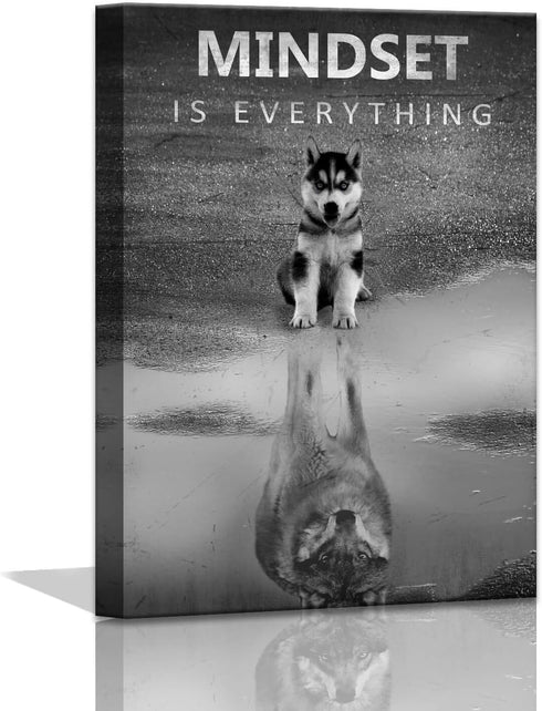 Modern Motivational Bedroom, Mindset is Everything Inspirational Wall Art for Office Wolf Motto Artwork Wall Decor Black and White Canvas Framed 1...