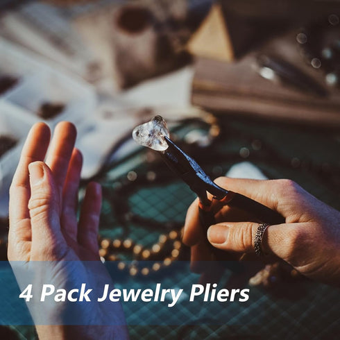 4 Pack Jewelry Making Pliers Tools Set, Jewelry Pliers with Needle Nose Pliers, Round Nose Pliers, Bent Nose Pliers, Wire Jewelry Pliers for Jewel...