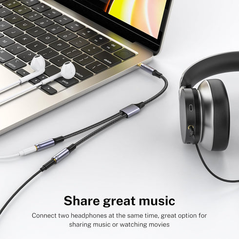 MOSWAG Headphone Splitter 3.5mm Stereo to Dual 3.5mm Female Headphone Jack Audio Stereo, Extension Cable Audio Stereo Y Splitter Compatible with i...