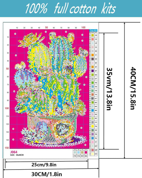Succulent Stamped Cross Stitch Kits for Adults Beginners, Easy DIY Counted Cross Stitch Kit Printed Patterns Dimensions Needlepoint Art Crafts Emb...