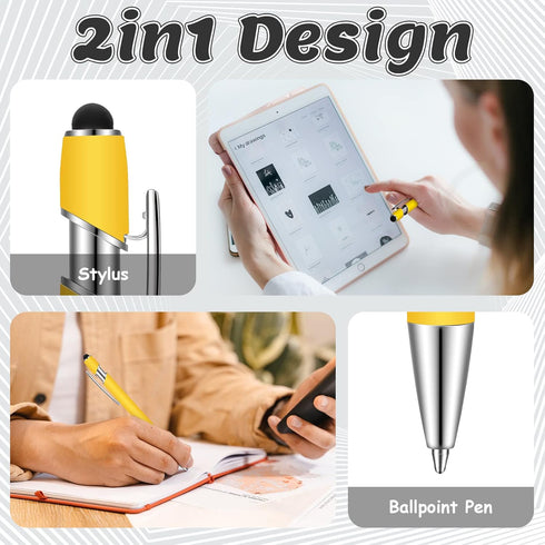 12 Pieces Ballpoint Pen with Stylus Tip, 1.0 mm Black Ink Metal Pen Stylus Pen for Touch Screens, 2 in 1 Stylus Ballpoint Pen (Yellow and Silver)....