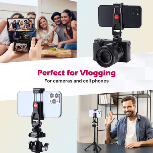 ULANZI Metal Phone Tripod Mount ST-10, Universal 360° Smartphone Adapter with 2 Cold Shoe Mount, Adjustable Cell Phone Clamp Stand Holder, Compati...
