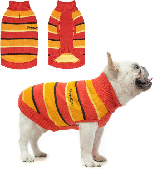 BEAUTYZOO Small Dog Sweater- Striped Pet Sweaters for Spring Summer Dog Clothes, Turtleneck Pullover Knitwear for Small Medium Large Dogs, Warm Co...