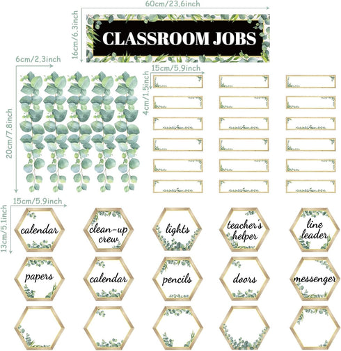 116pcs Eucalyptus Classroom Jobs Bulletin Board Set Classroom Teacher's Helper Charts Eucalyptus Cutouts Name Plates Kits Decorations for Bulletin...