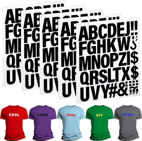 220 Pieces Iron on Letters for Clothing, 5 Sheets of Black Heat Transfer Vinyl for T Shirts, A-Z Patches PU DIY Crafts Alphabets Sticker for Fabri...