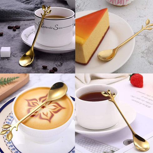 AnSaw 20-Pieces 4.7-Inch Small Coffee Spoons With Leaf Handle(Gold)...