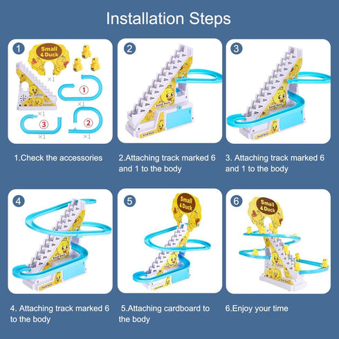 Small Duck Climbing Stairs Toy,Electric Duck Roller Coaster Toy Set,with LED Flashing Lights & Music,Duck Track Slide Toy Birthday Gift for Kids,A...