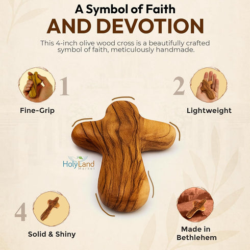 10 Olive Wood Holding Hand Crosses with Gift Bags (With Red or Black Velvet Bag ) From Bethlehem...