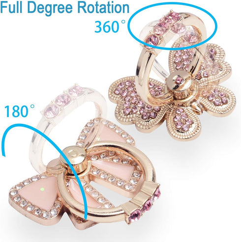 Finger Ring Stand Grip,2 Pack Luxury Glitter Diamond Universal Metal Kickstand for iPhone 16/15/14/13 Pro Max, Galaxy S24/S23/S22 Ultra, Finger Ri...