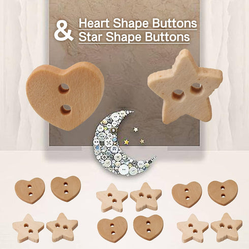 BQLZR Star & Heart Shape Wooden Buttons for DIY Projects Scrapbooking Pack of 200...