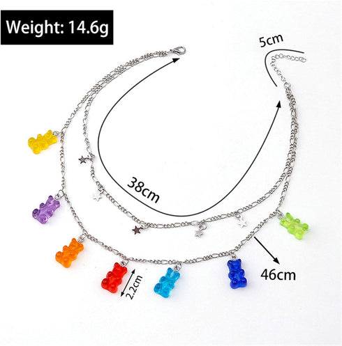 N/Q Layered Punk Gothic Resin Gummy Cartoon Bear Link Chain Pendant Necklace Colorful Rock Hip Hop Transparent Animal Choker Necklace for Women Pa...