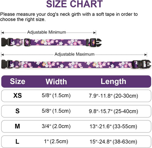Adjustable Dog Collar - Special Design Patterns, Soft Nylon Comfortable Durable Pet Collar for Small Medium Large Dogs (S, Floral Pink)...