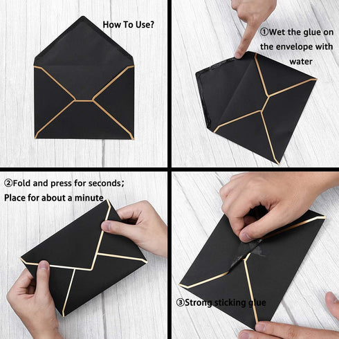 50 Pack A6 Envelopes 4x6 Card Envelopes Self-Adhesive V Flap Envelopes with Gold Border for Office, Wedding Gift Cards, Invitations, Graduation, B...