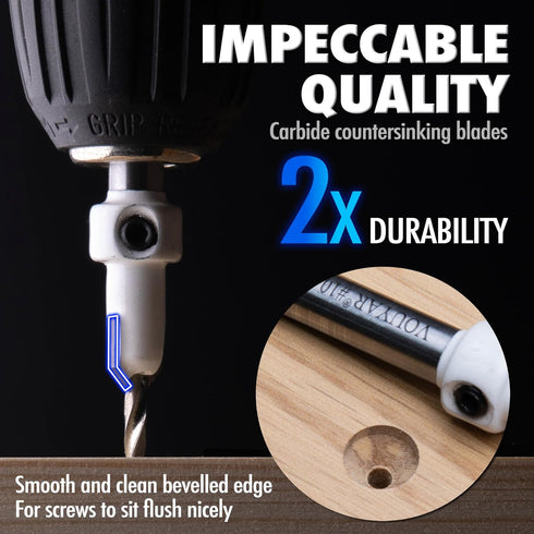 YOUYAR Carbide Tipped Pro Countersink Drill Bit Set #4, 6, 8, 10, 12, 5-Piece Tapered Drill Bit for Wood,High Speed Steel Woodworking Carpentry Re...