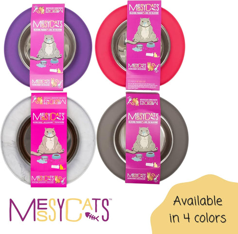 Messy Cats Single Silicone Feeder with Stainless Saucer Shaped Bowl | Anti-Slip Non-Skid Cat Food Bowl | One Cat Bowl in Feeding/Water Station | 1...