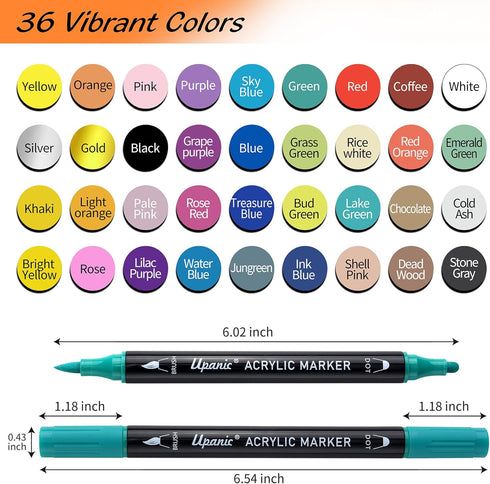 36 Paint Markers,Dual Tip Paint Pens With Dot Tip and Brush Tip for Rock Painting,Drawing & Art Supplies,Paint Pens Acrylic Markers for Paper,Wood...