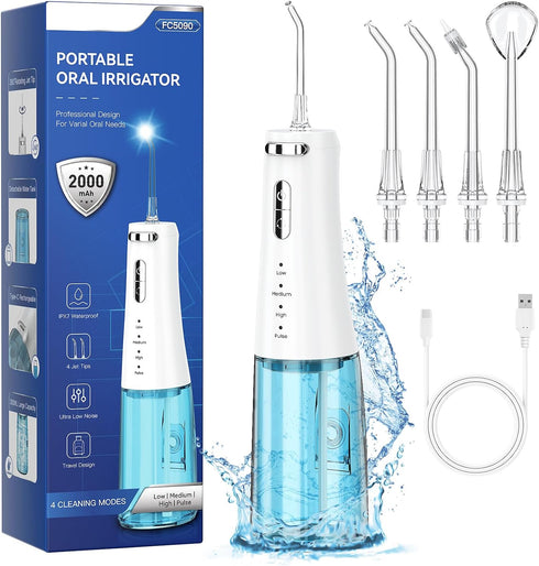 Cordless Water Flossers Picks for Teeth, IPX7 Waterproof Portable Water Flosser with 4 Pressure Modes, 2000mAh Rechargeable Water Dental Flosser f...