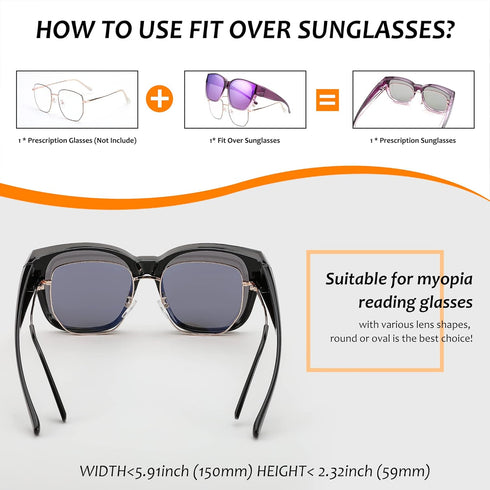 FEISEDY Women Men Polarized Fit Over Sunglasses Oversized Trendy Square Cat Eye Wear Over Glasses B2849...