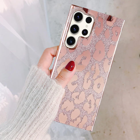 J.west Case for Samsung Galaxy S23 Ultra Case 6.8-inch,Luxury Metallic Glitter Leopard Print Design Slim Clear Soft Silicone Bumper Protective Pho...