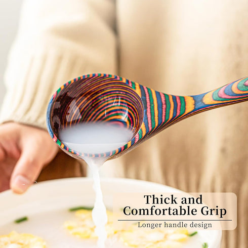 Gudamaye Pakkawood Rainbow Deep Soup Ladles,Pakkawood Ladle,10.6 inch Big Soup Ladle for Cooking,Deep Ladle Spoons,Wood Ladle, Wood Kitchen Utensi...