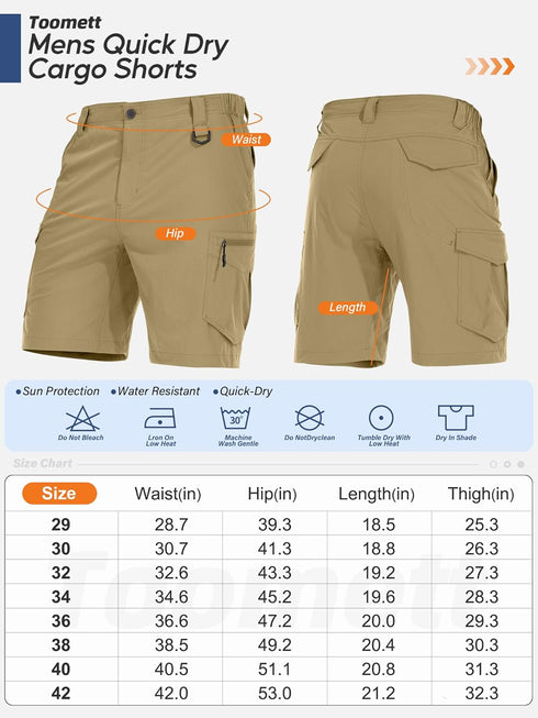 Toomett Mens Outdoor Casual Expandable Waist Lightweight Water Resistant Quick Dry Fishing Hiking Shorts,6230,Khaki,34...