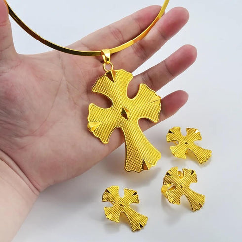 Ethiopian Jewelry for Women Set - Ethiopian Jewelry - Ethiopian Cross - Ethiopian Big Cross Sets Choker Earrings Rings African Eritrean Anniversar...