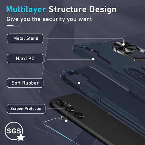 Janmitta for Samsung Galaxy A35 5G Case with Tempered Glass Screen Protector,Heavy Duty Shockproof Full Body Protective Cover Built in Rotatable M...