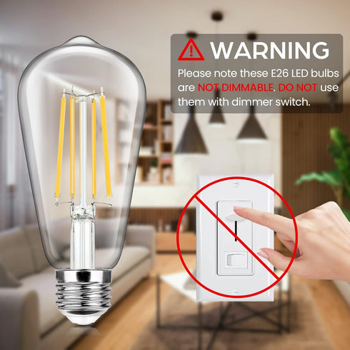 4-Pack Vintage E26 LED Edison Bulbs 100W Equivalent 1400LM High Brightness 8W ST58 LED Filament Light Bulbs 4000K Daylight White Medium Base CRI90...