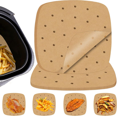 Numola 100 Pcs Air Fryer Liners Disposable Parchment Paper, 9 Inch Perforated Airfryer Sheets for Baking, Square Unbleached Non-Stick Steamer Line...
