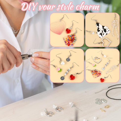 Stainless Steel Earring Hooks DIY Earring Making Kit, 50 Pcs Hypoallergenic Earring Hooks with 50 Pcs Clear Silicone Earring Backs and 2 Pcs Polis...