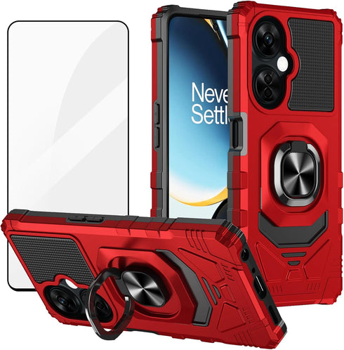 Ailiber for OnePlus Nord N30 Phone Case, OnePlus N30 Case with Tempered Glass Screen Protector, Ring Kickstand for Magnetic Car Mount, Military Gr...