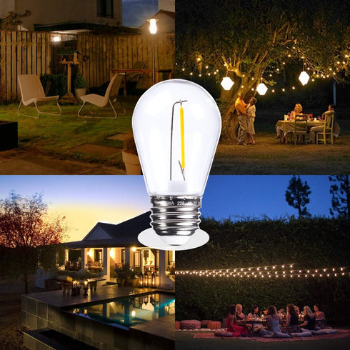 Jslinter S14 LED Bulbs, 25-Pack, 1W Energy-Efficient Outdoor String Lights, 2700K Warm White, Durable & Waterproof, E26 Base, Edison Vintage Ambia...
