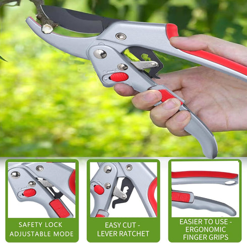 Pruning shears, work 3 times easier, MUSTKING garden clippers (Adjustable - Upgraded version - Red)...