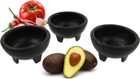 Black 3-Legged Plastic Molcajete Salsa Bowls for Homemade Dips, Party Foods, Picnic Condiments, Sauces & Toppings (2 Pack, 11 oz) by Enqargo...